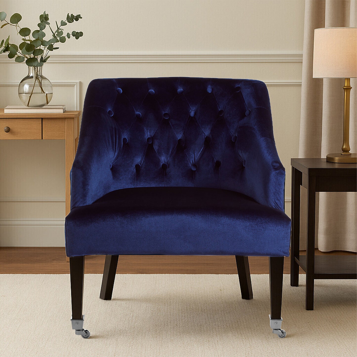 Charles Industrial Blue Velvet Button-Back Lounge Armchair
