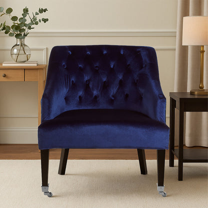 Charles Industrial Blue Velvet Button-Back Lounge Armchair