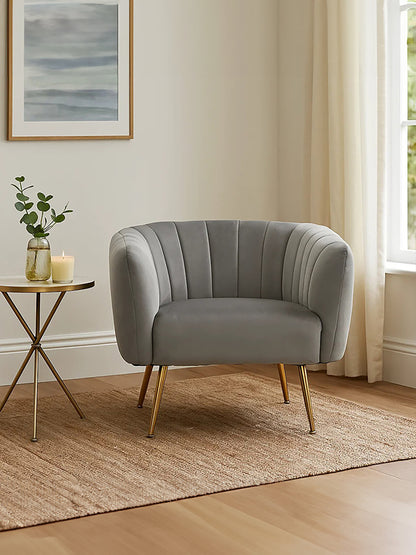 Mia Grey Velvet Luxe Channel Tufted Accent Chair