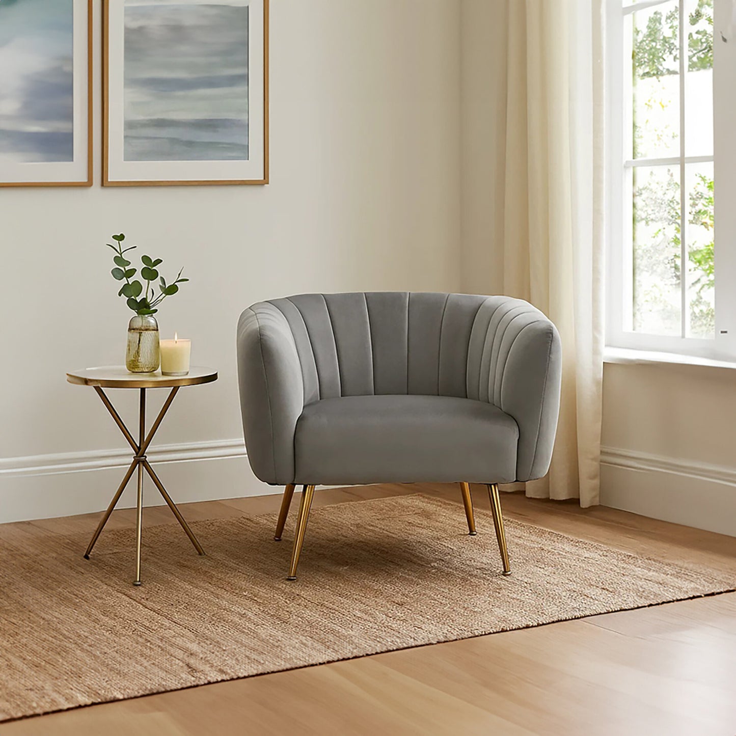 Mia Grey Velvet Luxe Channel Tufted Accent Chair