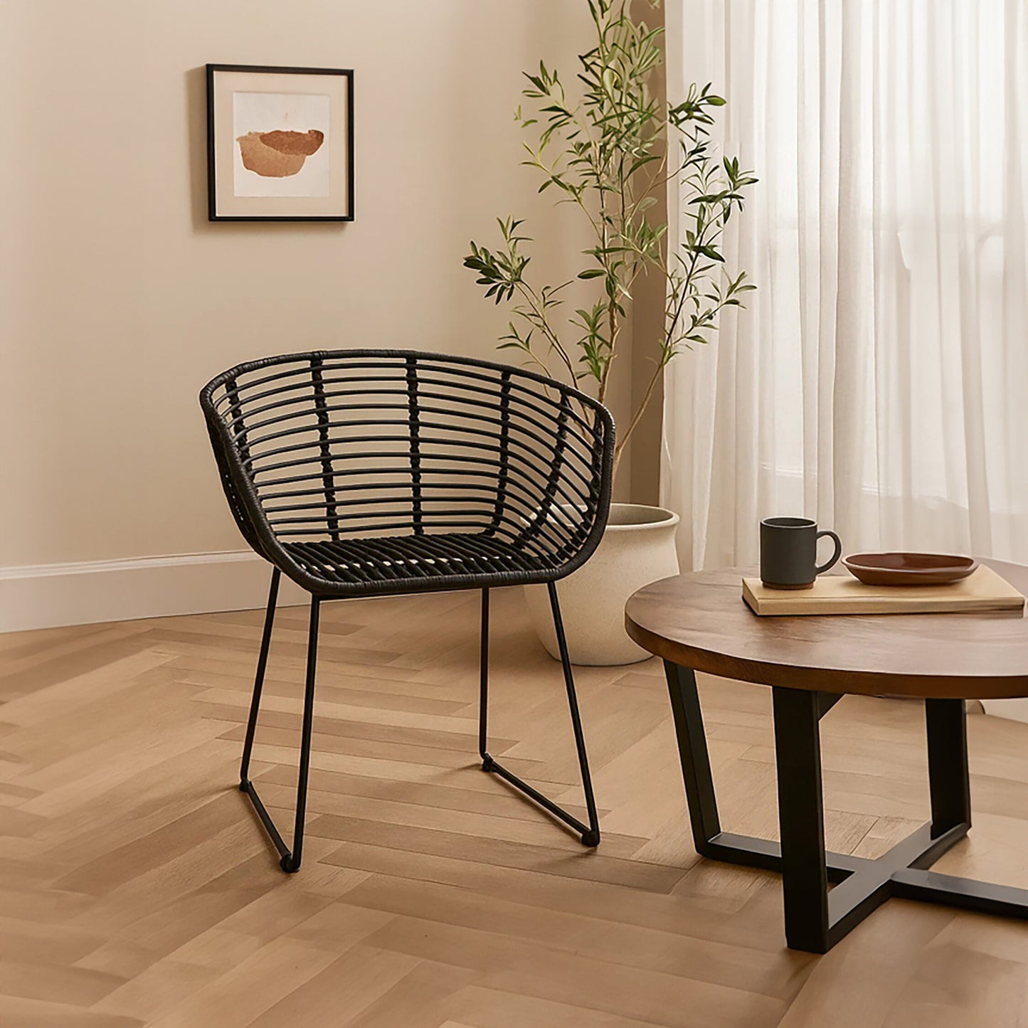 Napa Black Natural Rattan Boho Accent Chair