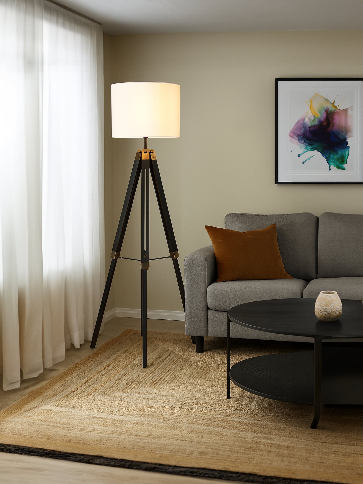 Campaign Tripod Floor Lamp With Black Base