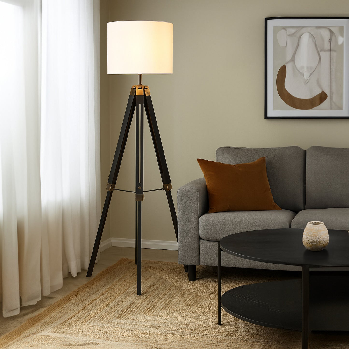 Campaign Tripod Floor Lamp With Black Base