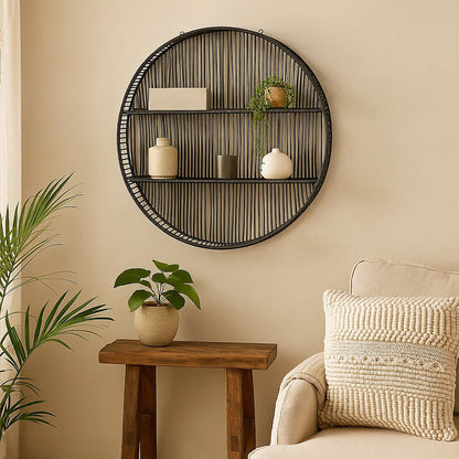 Congo Large Black Rattan Wall Shelf