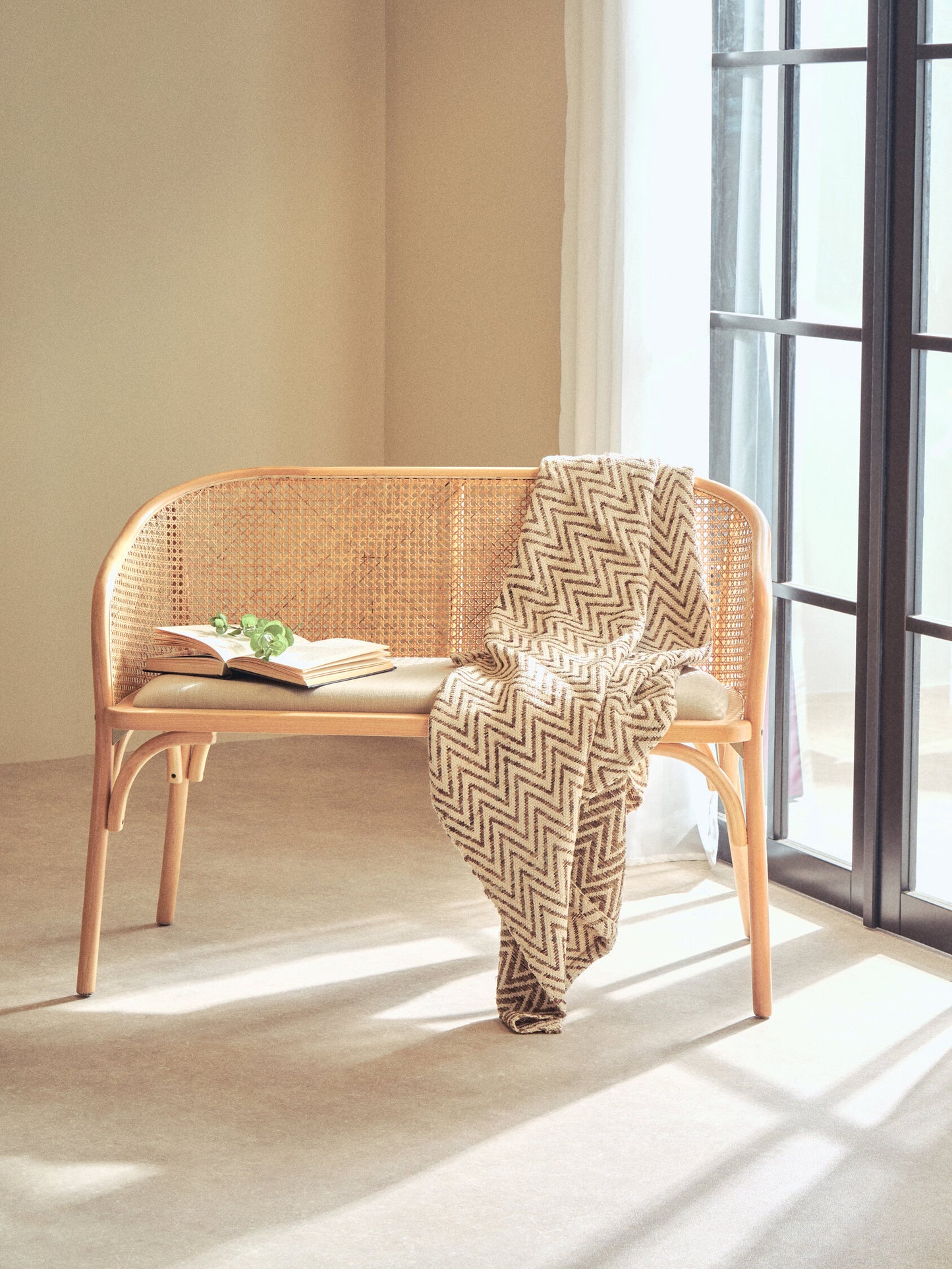 Fiji Natural Cane and Beech Wood Bench Seat with Backrest