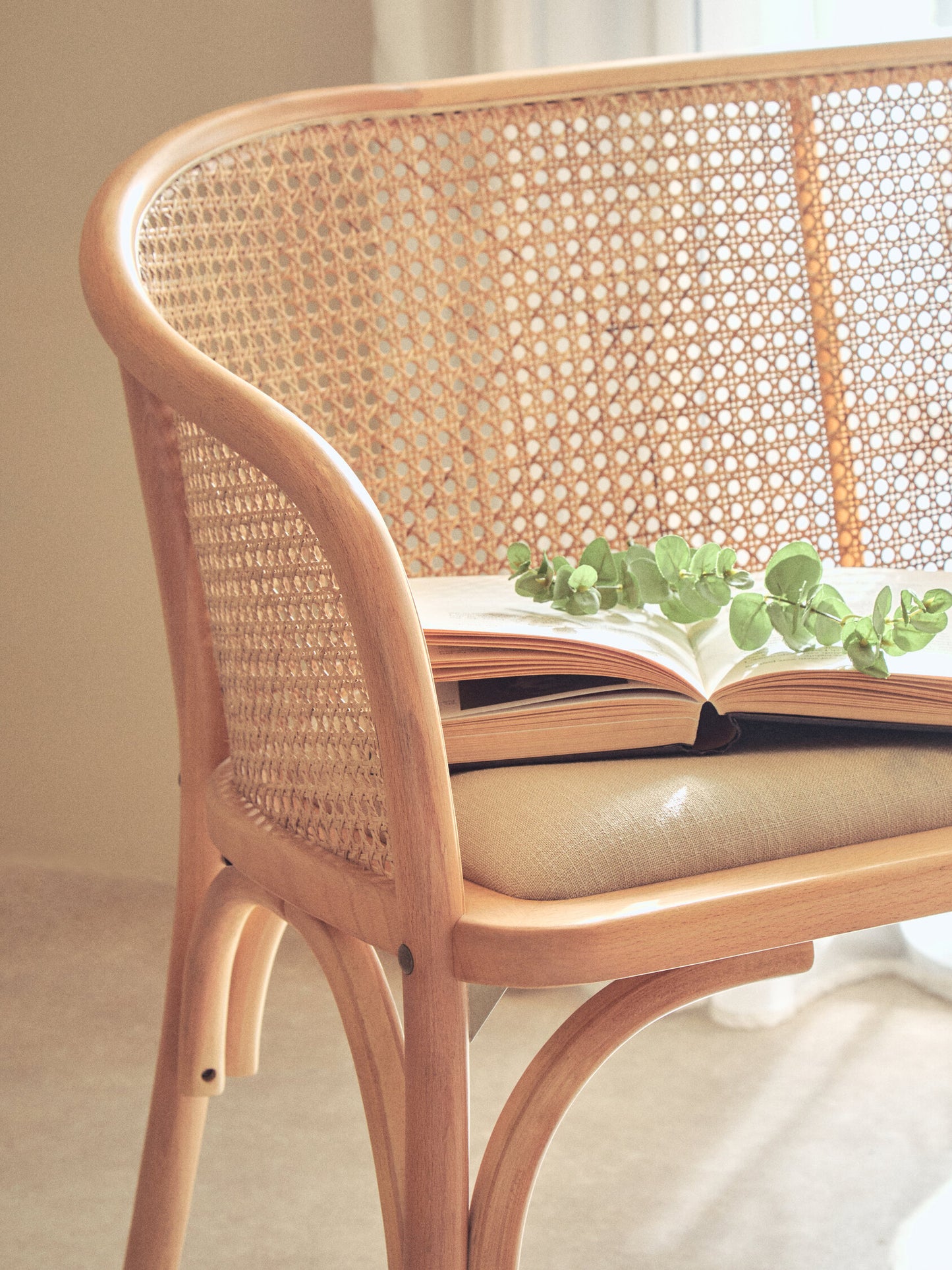 Fiji Natural Cane and Beech Wood Bench Seat with Backrest