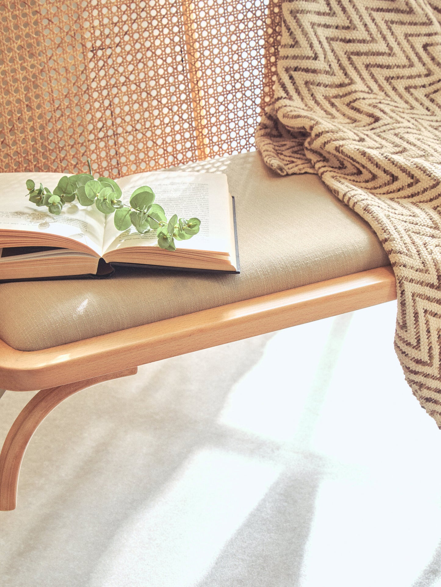 Fiji Natural Cane and Beech Wood Bench Seat with Backrest