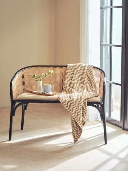 Fiji Natural Cane Bench Seat with Black Beech Wood Frame