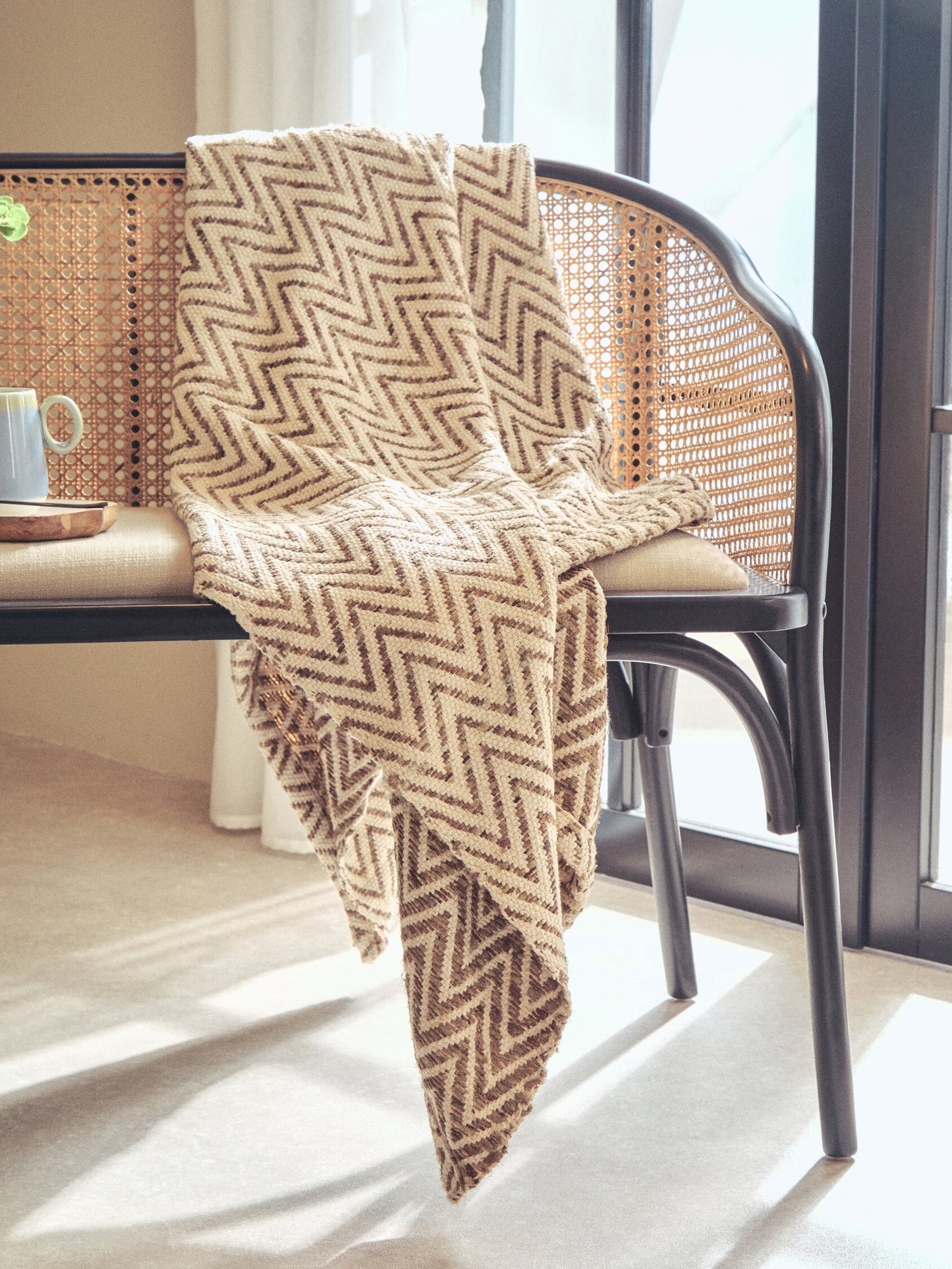 Fiji Natural Cane Bench Seat with Black Beech Wood Frame