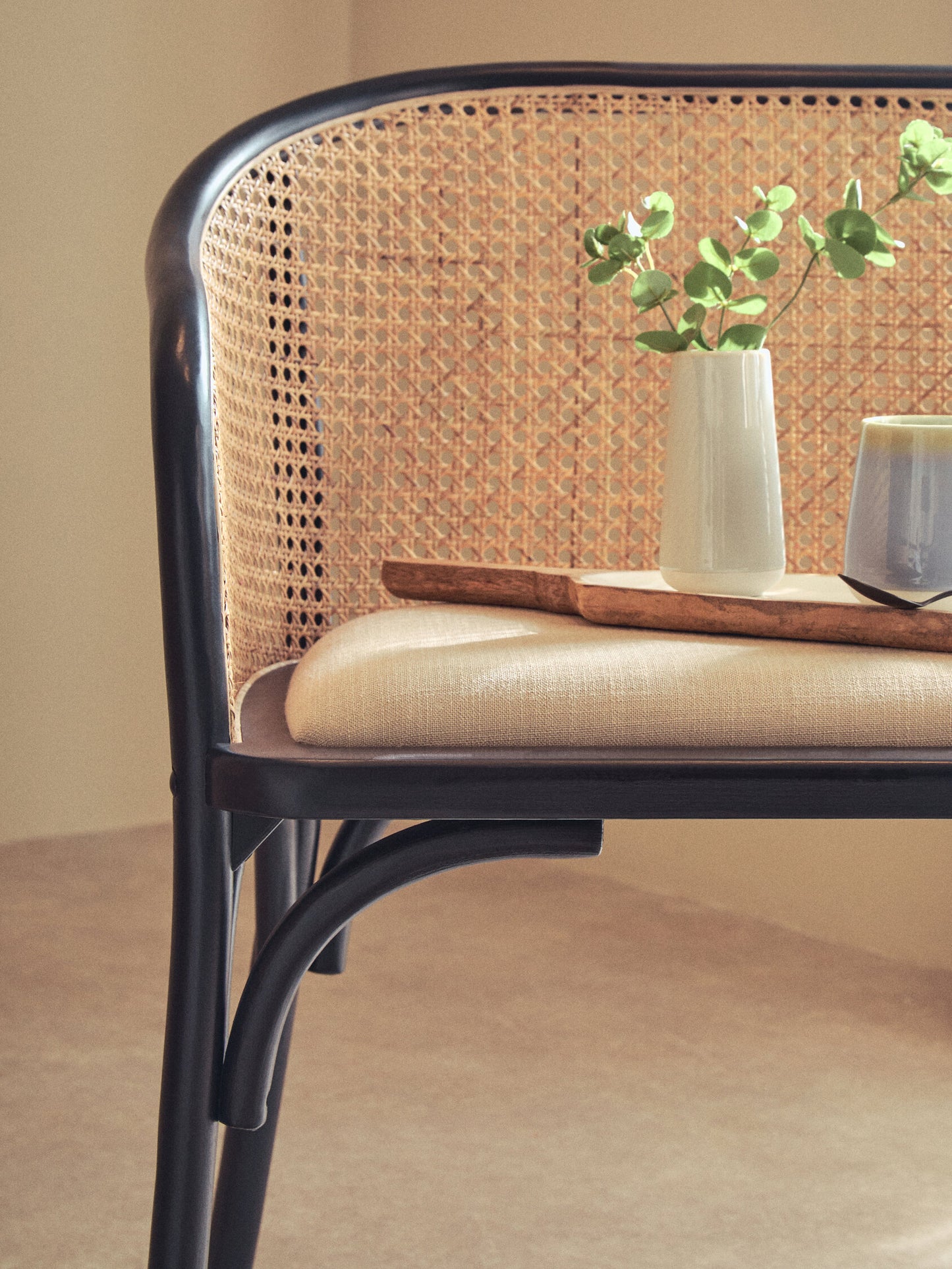 Fiji Natural Cane Bench Seat with Black Beech Wood Frame
