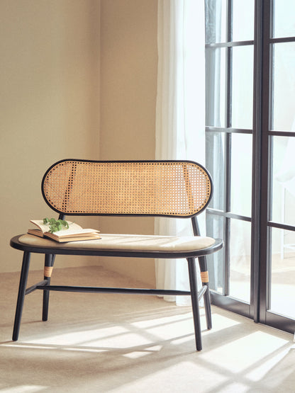 Fiji Natural Cane Bench Seat with Black Elm Wood Frame