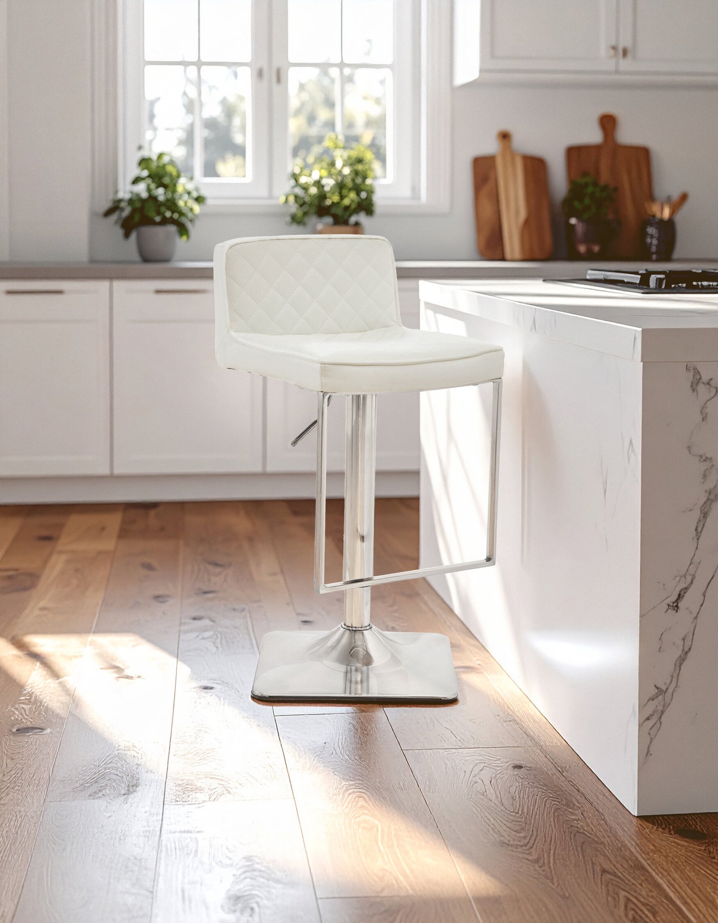 Grosvenor White And Chrome Bar Stool With Square Base