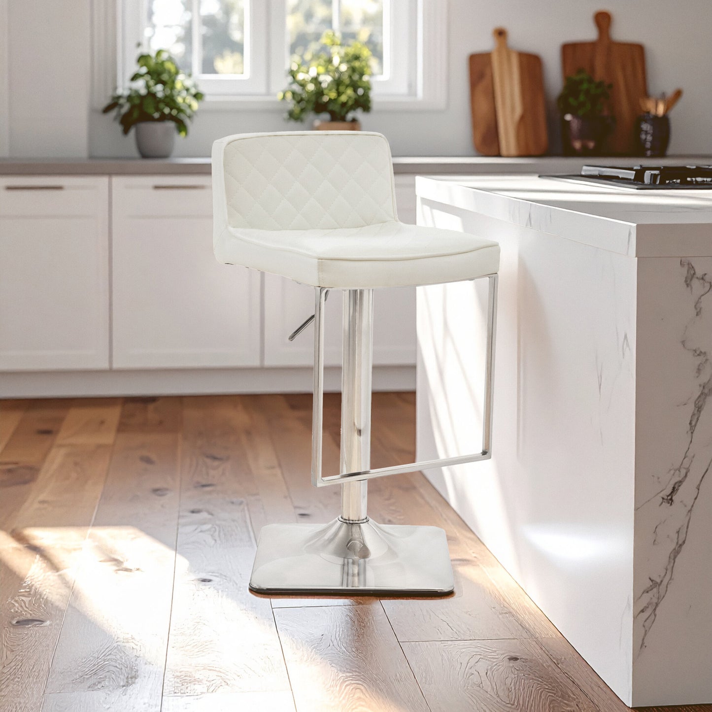 Grosvenor White And Chrome Bar Stool With Square Base
