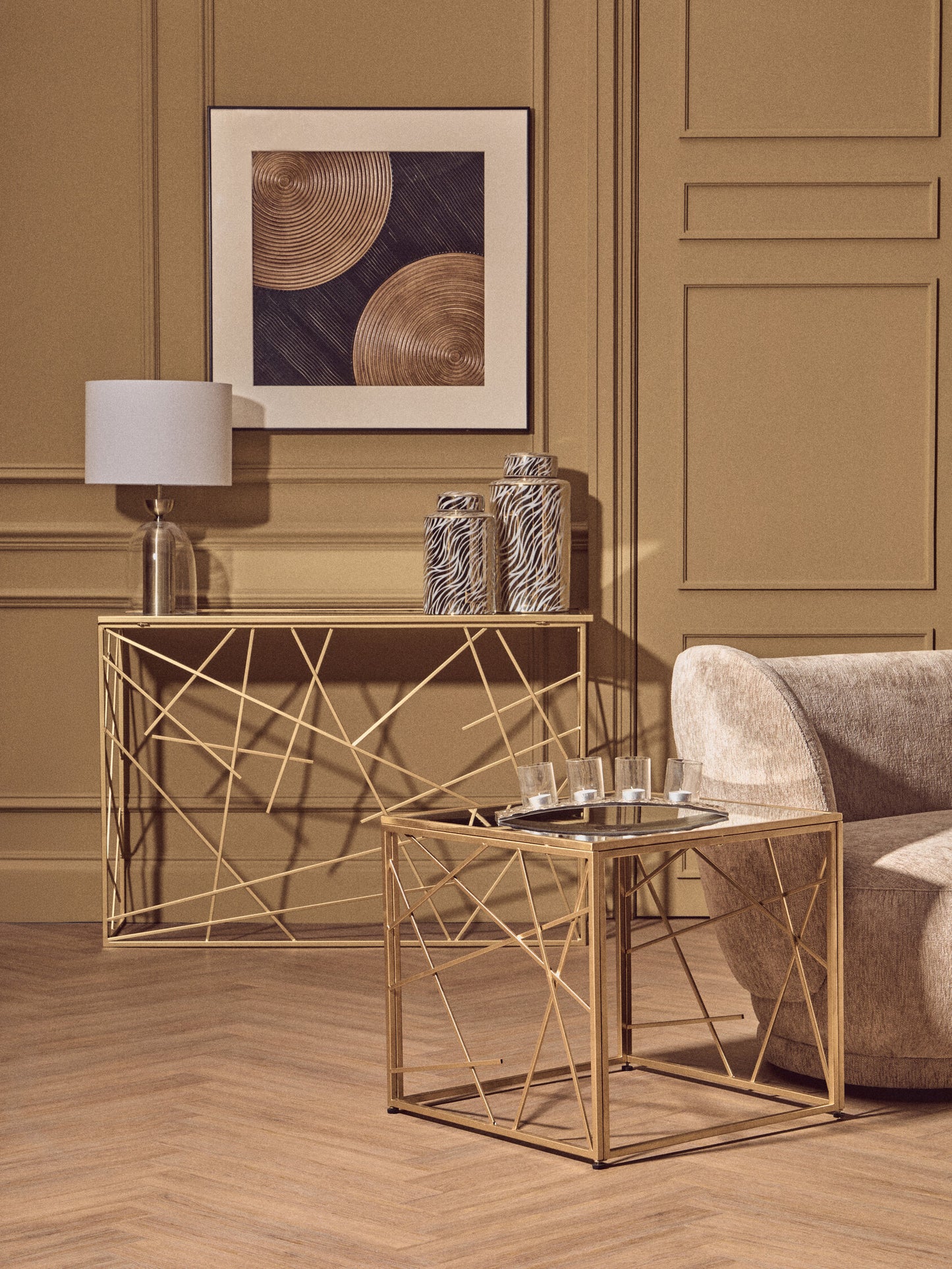 Dubai Industrial Gold Console Table with Mirror Top