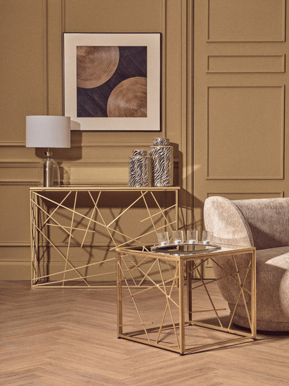 Dubai Industrial Gold Console Table with Mirror Top