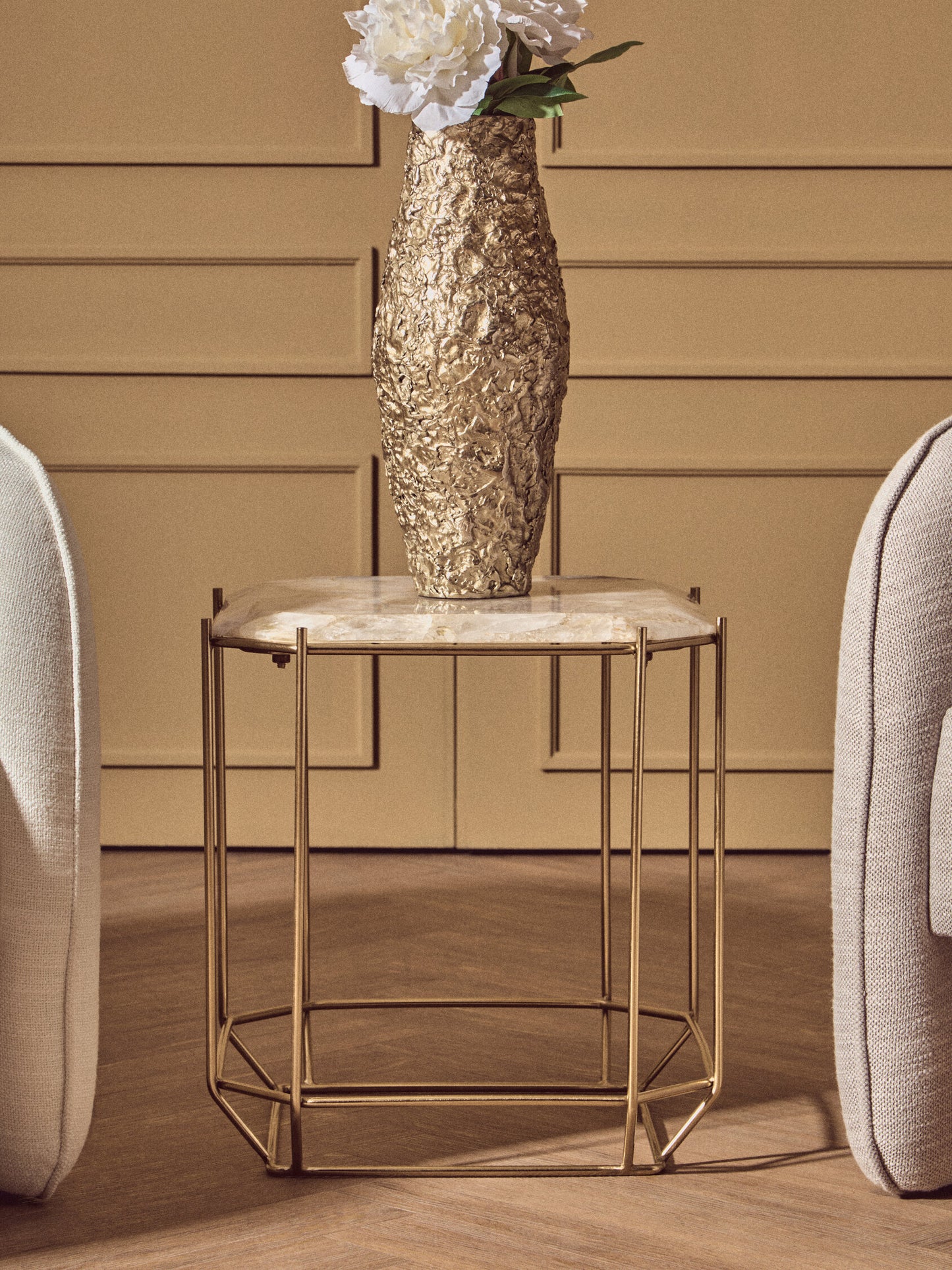 Dorchester White Quartz Gold Side Table