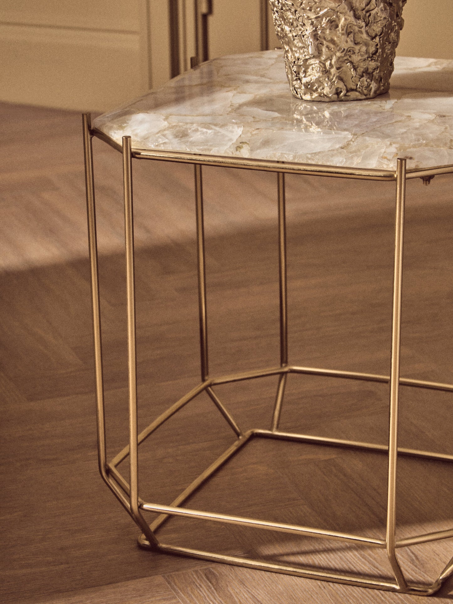 Dorchester White Quartz Gold Side Table