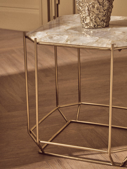 Dorchester White Quartz Gold Side Table