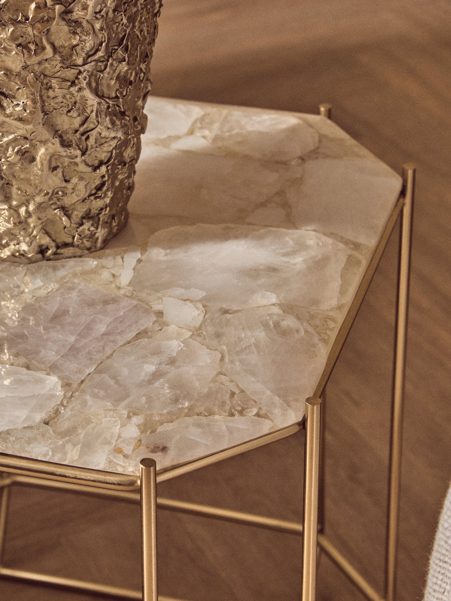 Dorchester White Quartz Gold Side Table