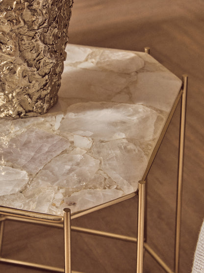 Dorchester White Quartz Gold Side Table