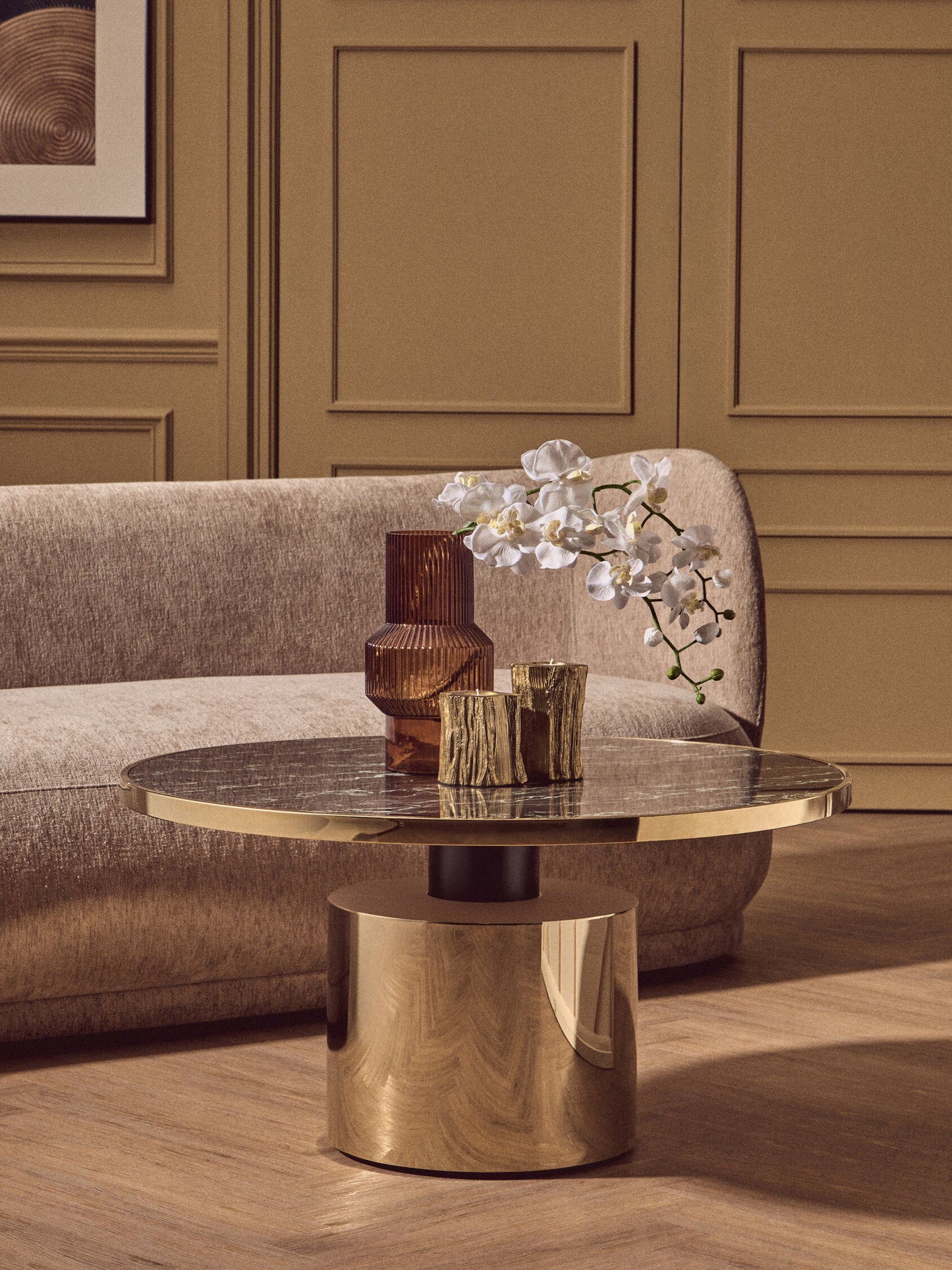 Mia Black Marble Effect Gold Base Coffee Table