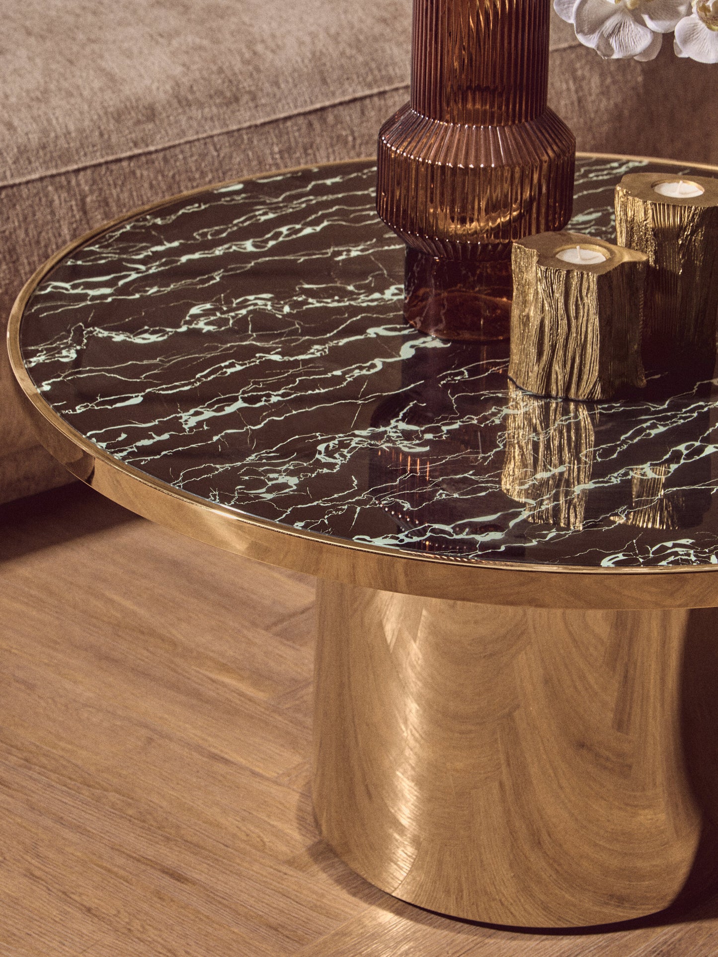 Mia Black Marble Effect Gold Base Coffee Table