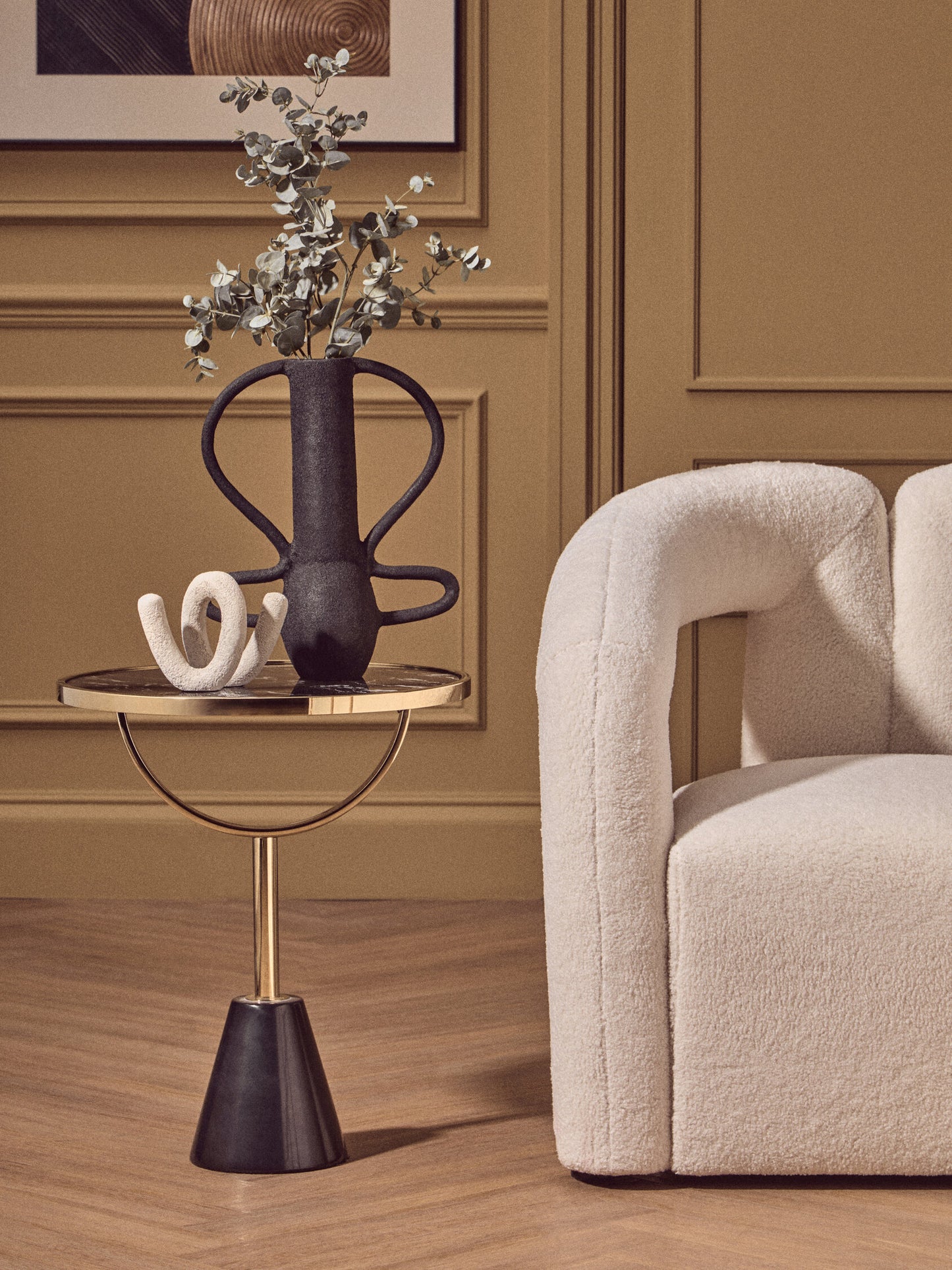 Mia Black Glass and Marble Base Side Table