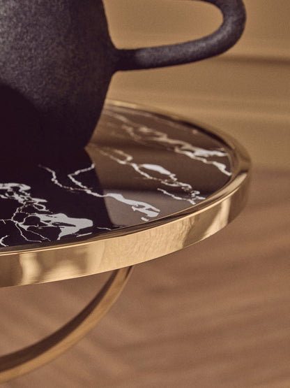 Mia Black Glass and Marble Base Side Table