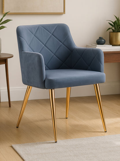 Lorena Dark Grey Leather Effect Quilted Dining Chair with Gold Metal Legs