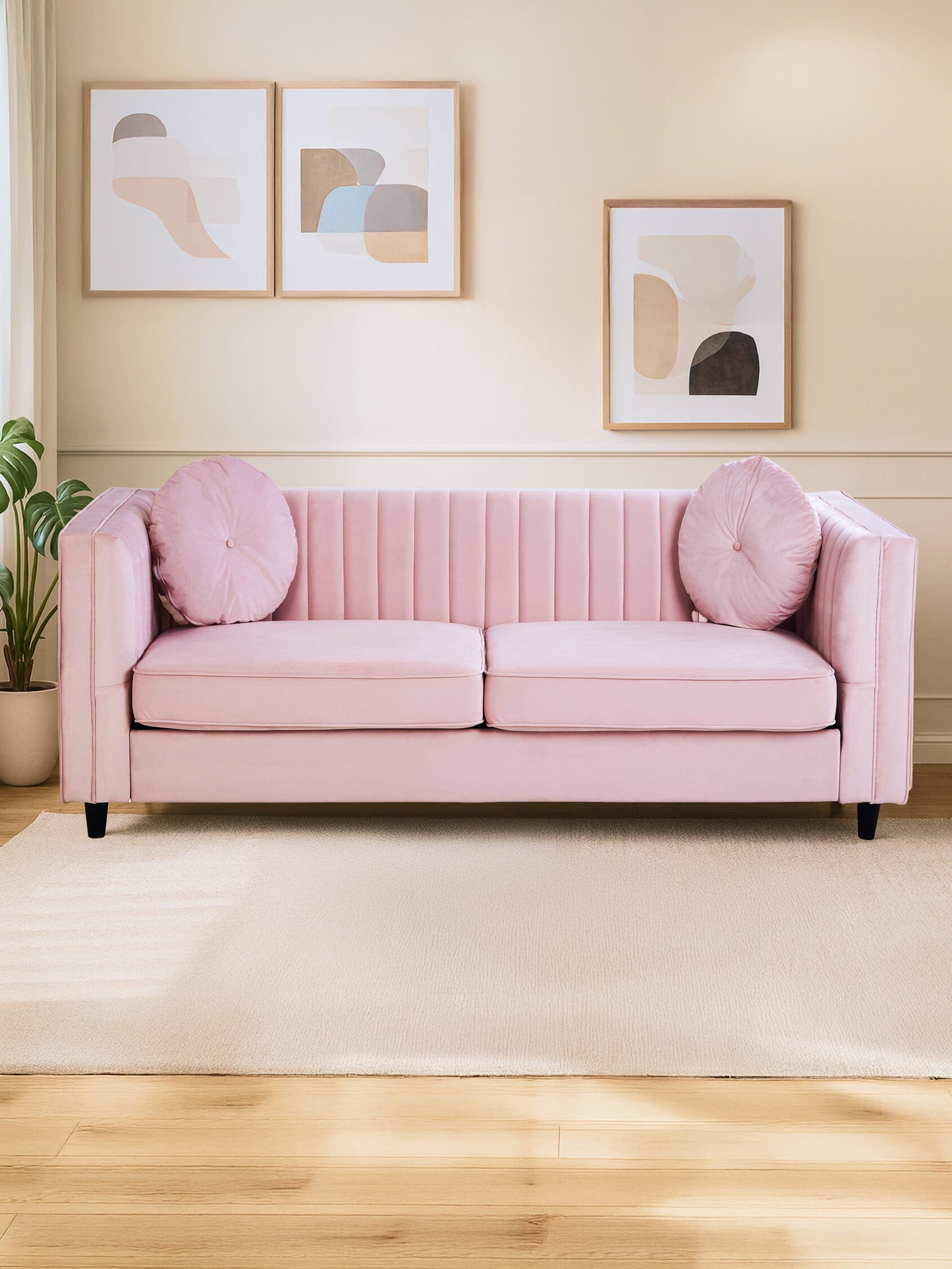 Faith Pink Three Seater Velvet Sofa