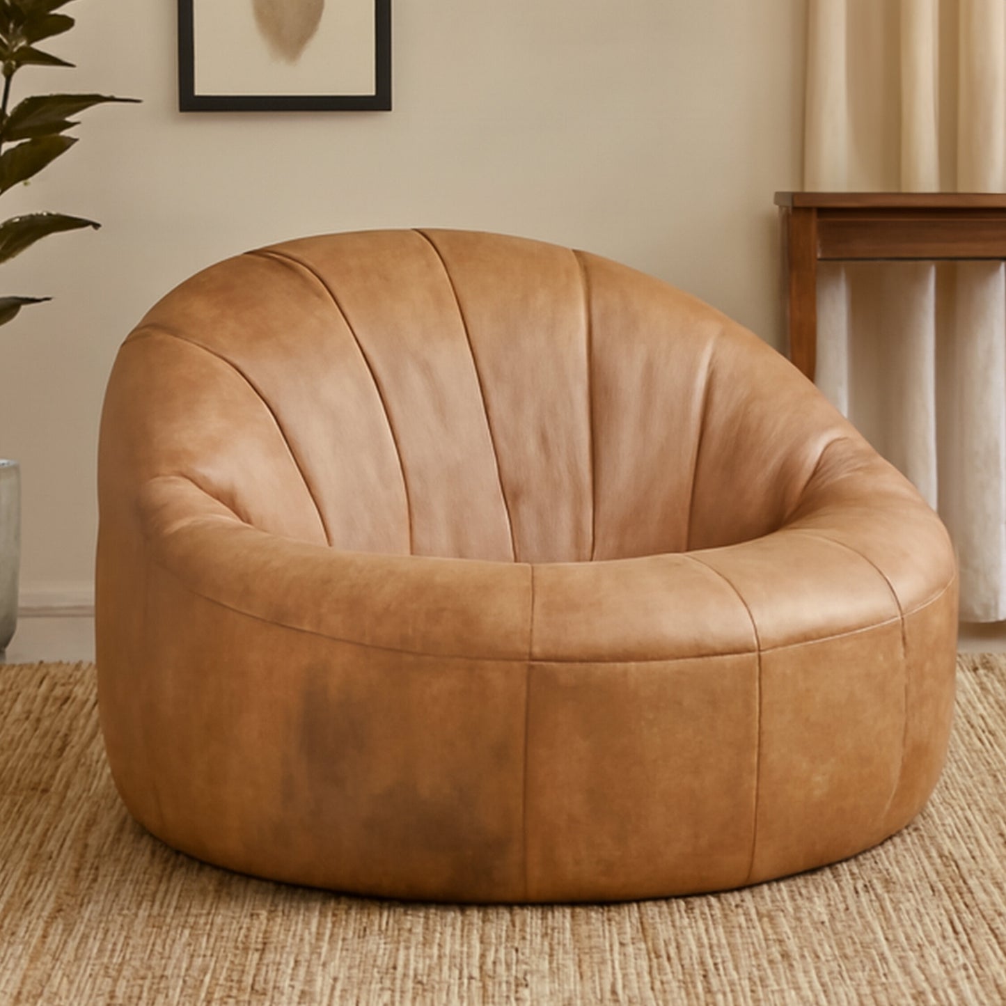 Brandon Light Brown Leather Lounge Cocoon Chair