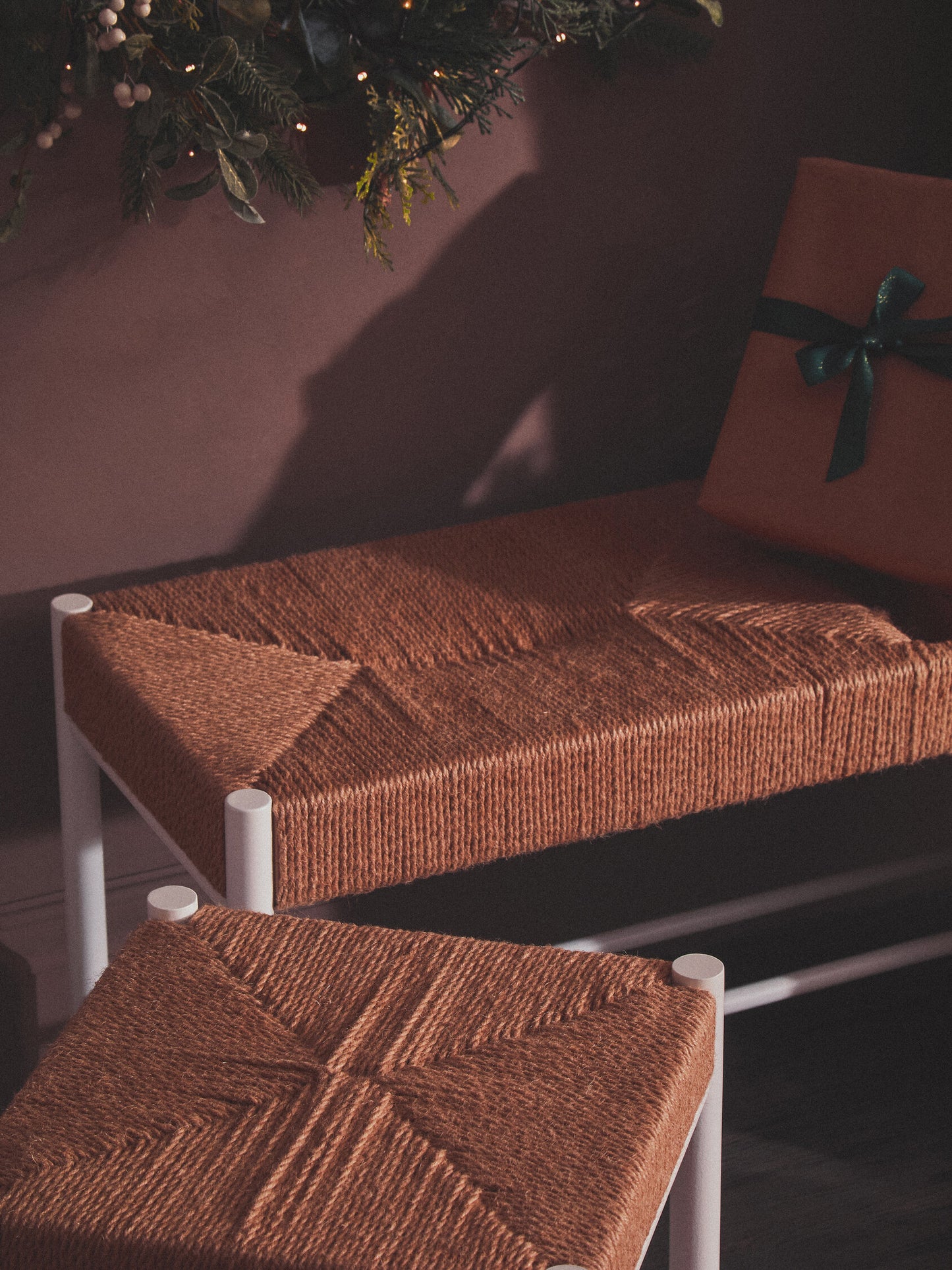 Bali Small Natural Rope and White Wood Bench