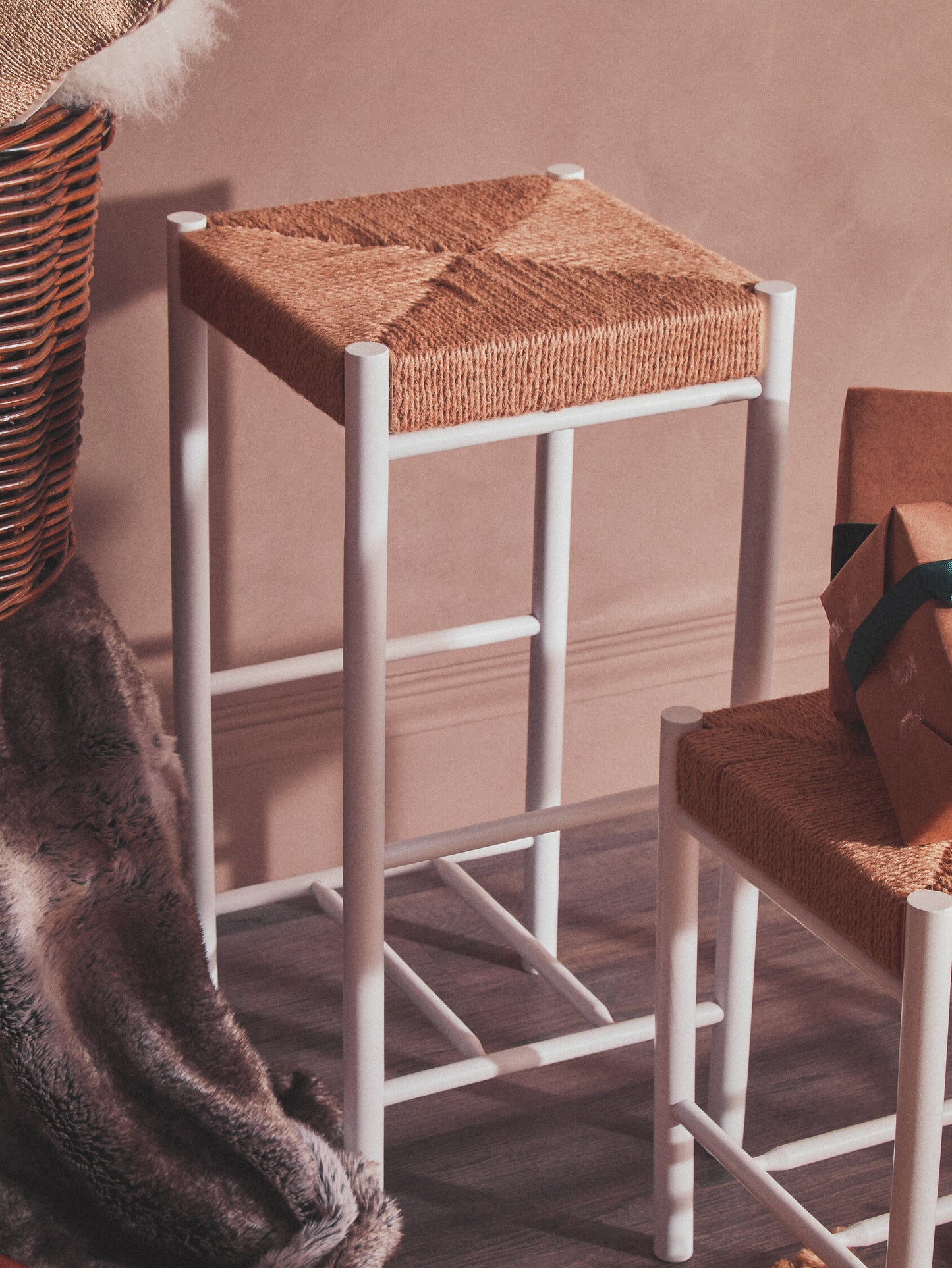 Bali Natural Rope and White Bar Stool