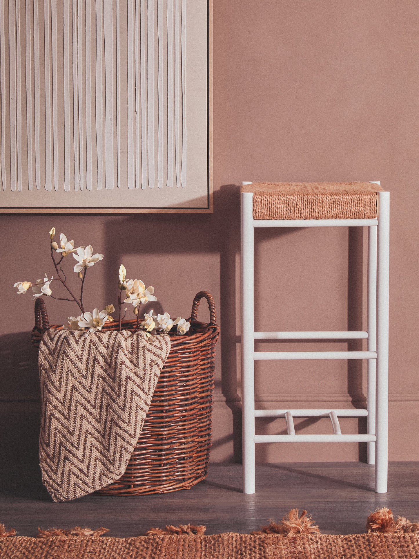Bali Natural Rope and White Bar Stool