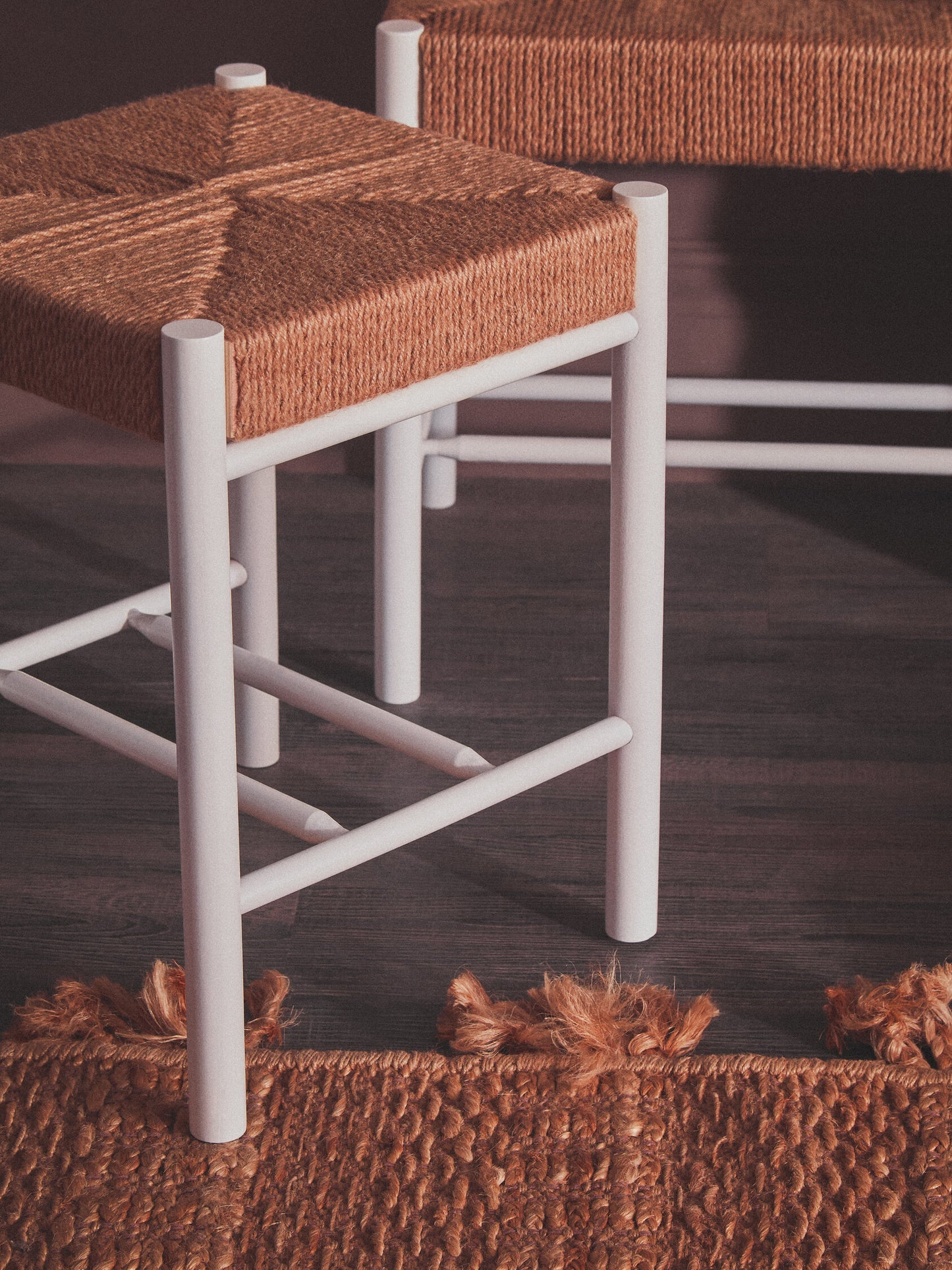 Bali Natural Rope and White Wood Low Stool