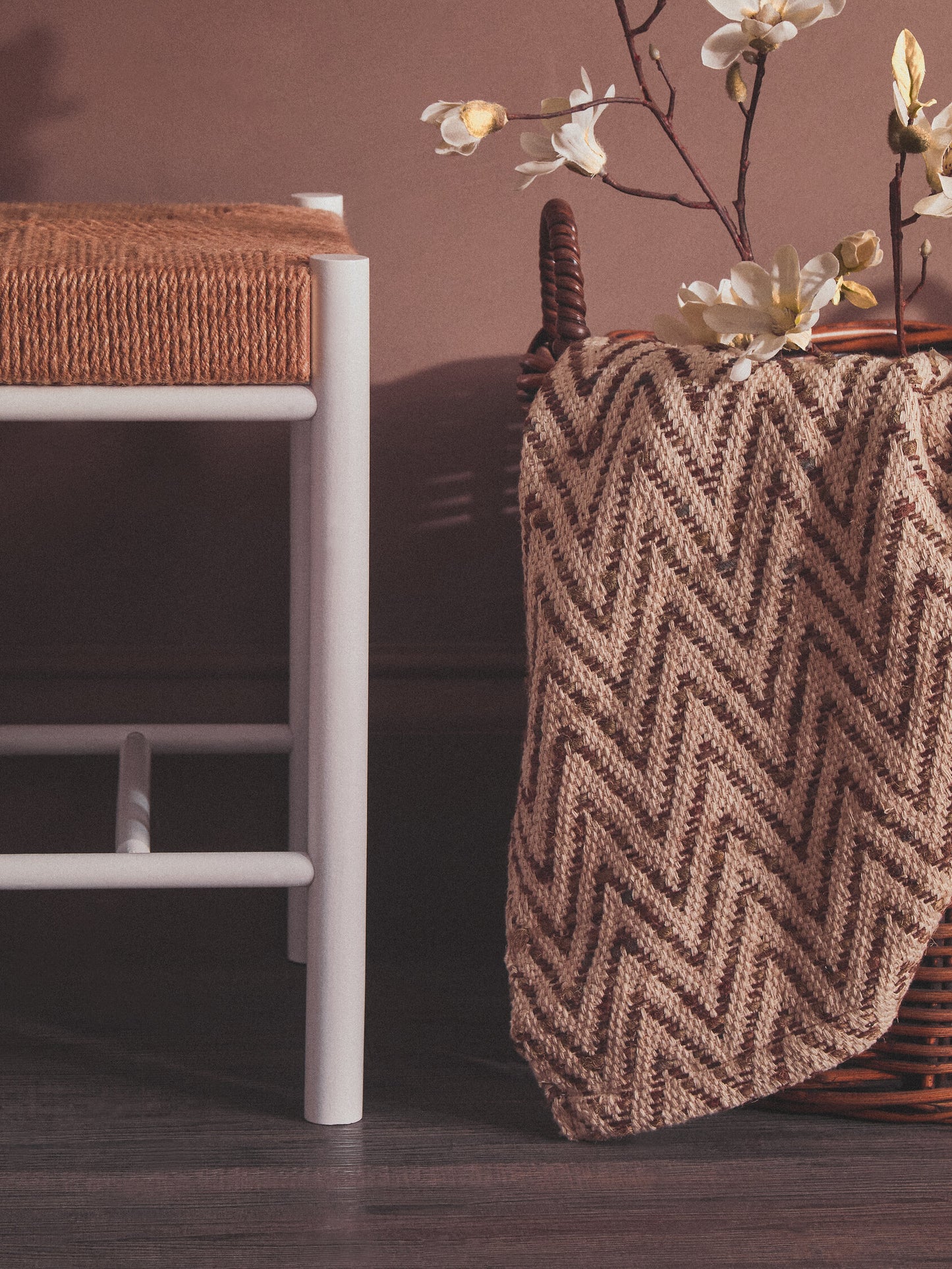 Bali Natural Rope and White Wood Low Stool