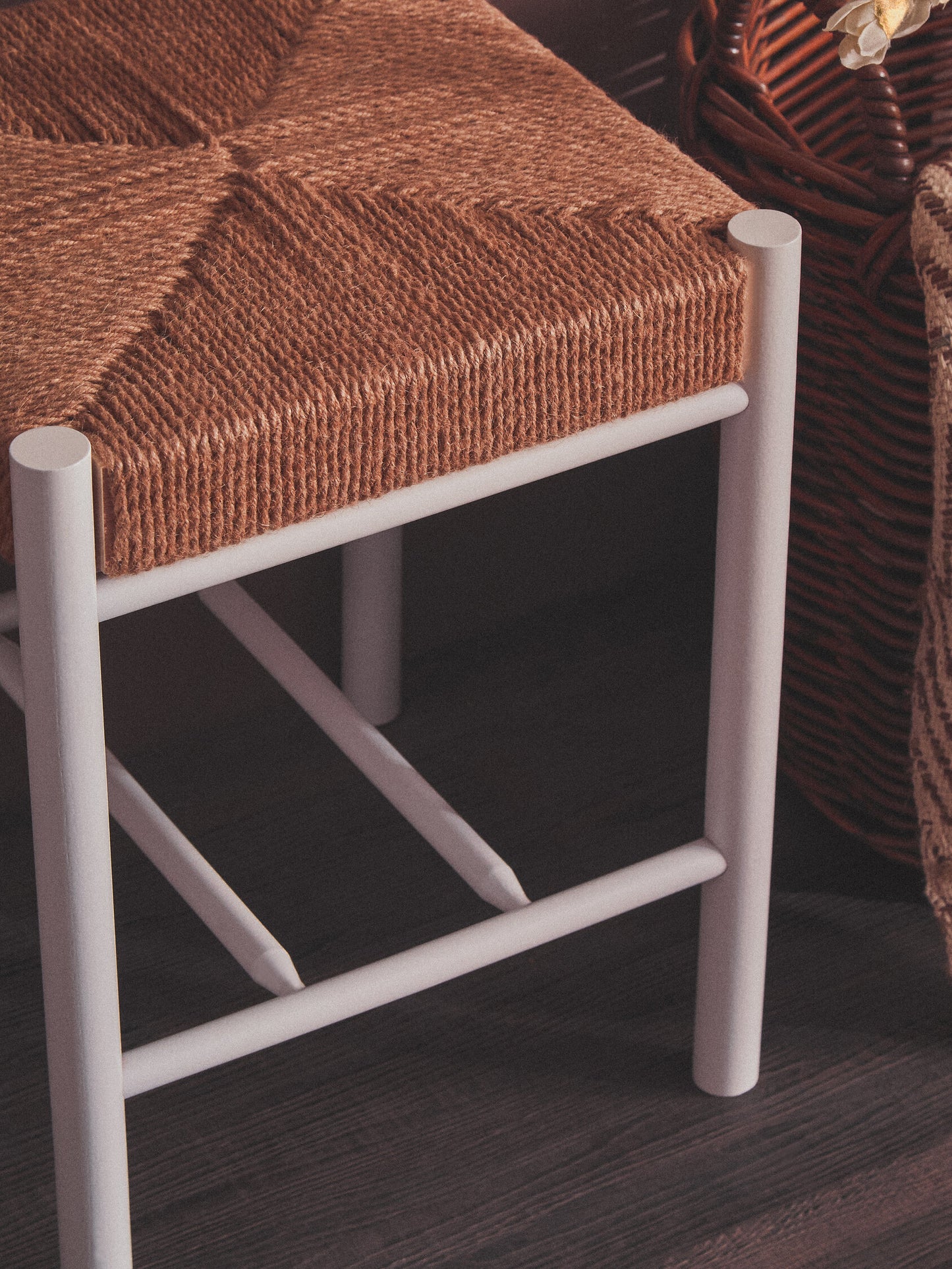 Bali Natural Rope and White Wood Low Stool