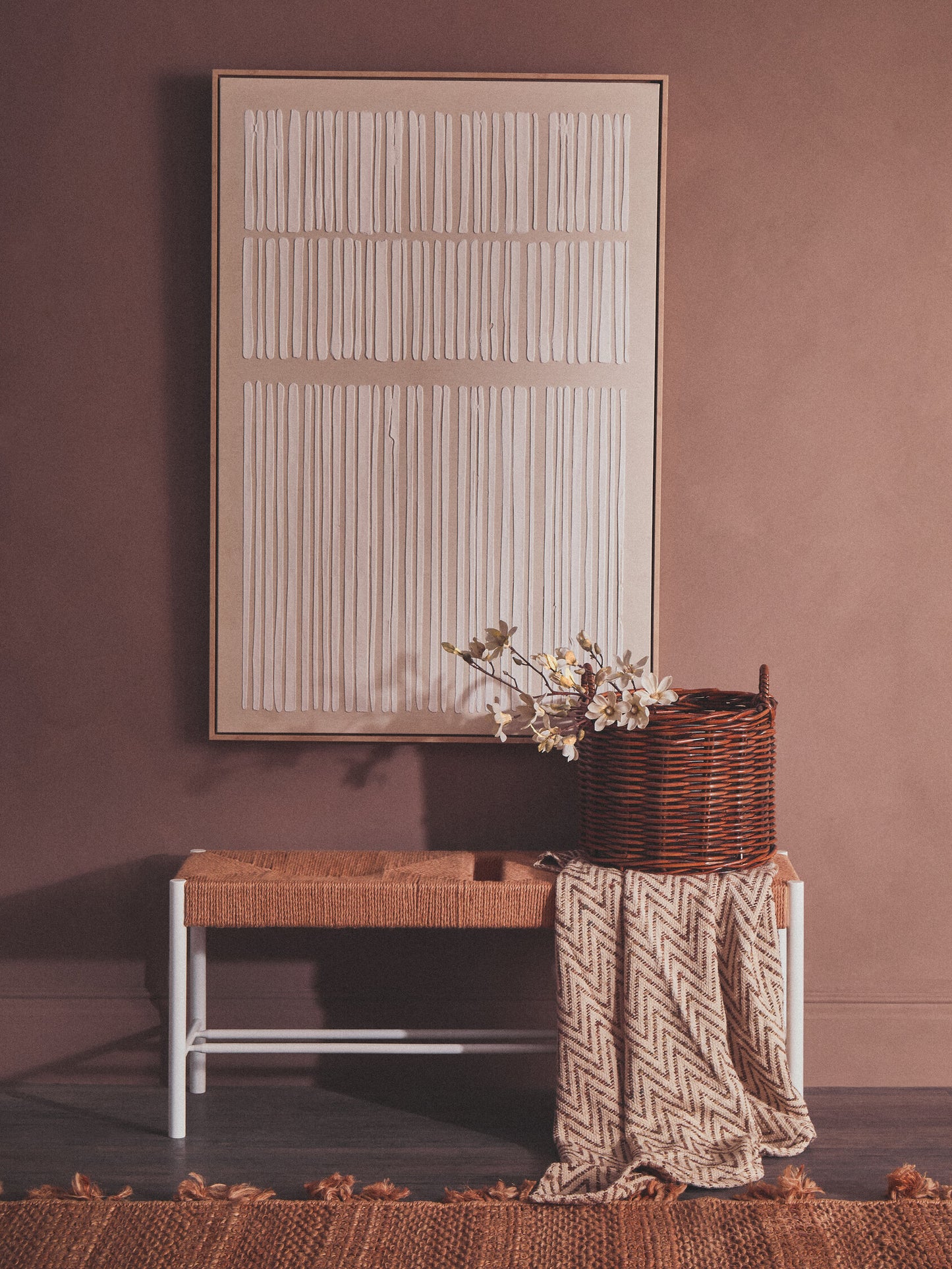 Bali Large Natural Rope and White Wood Bench