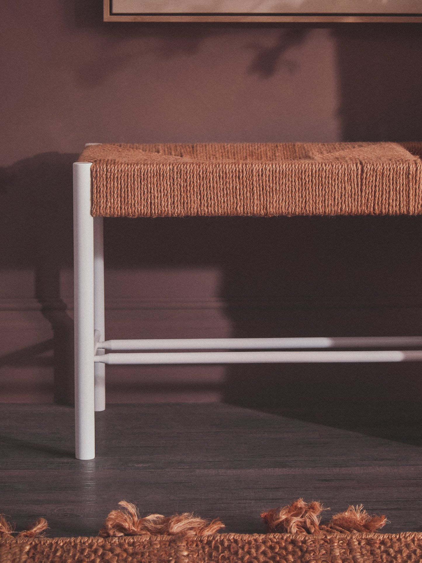 Bali Large Natural Rope and White Wood Bench