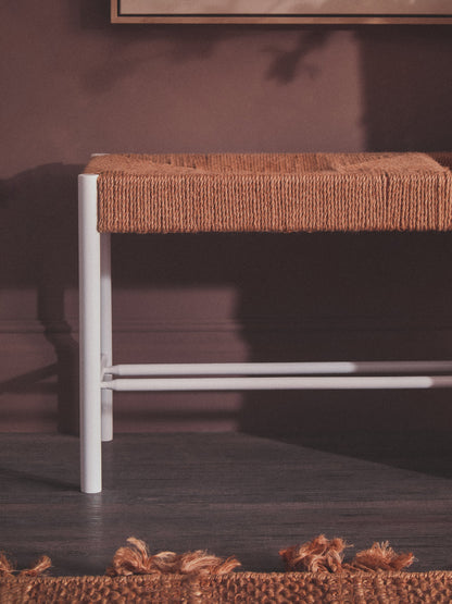 Bali Large Natural Rope and White Wood Bench