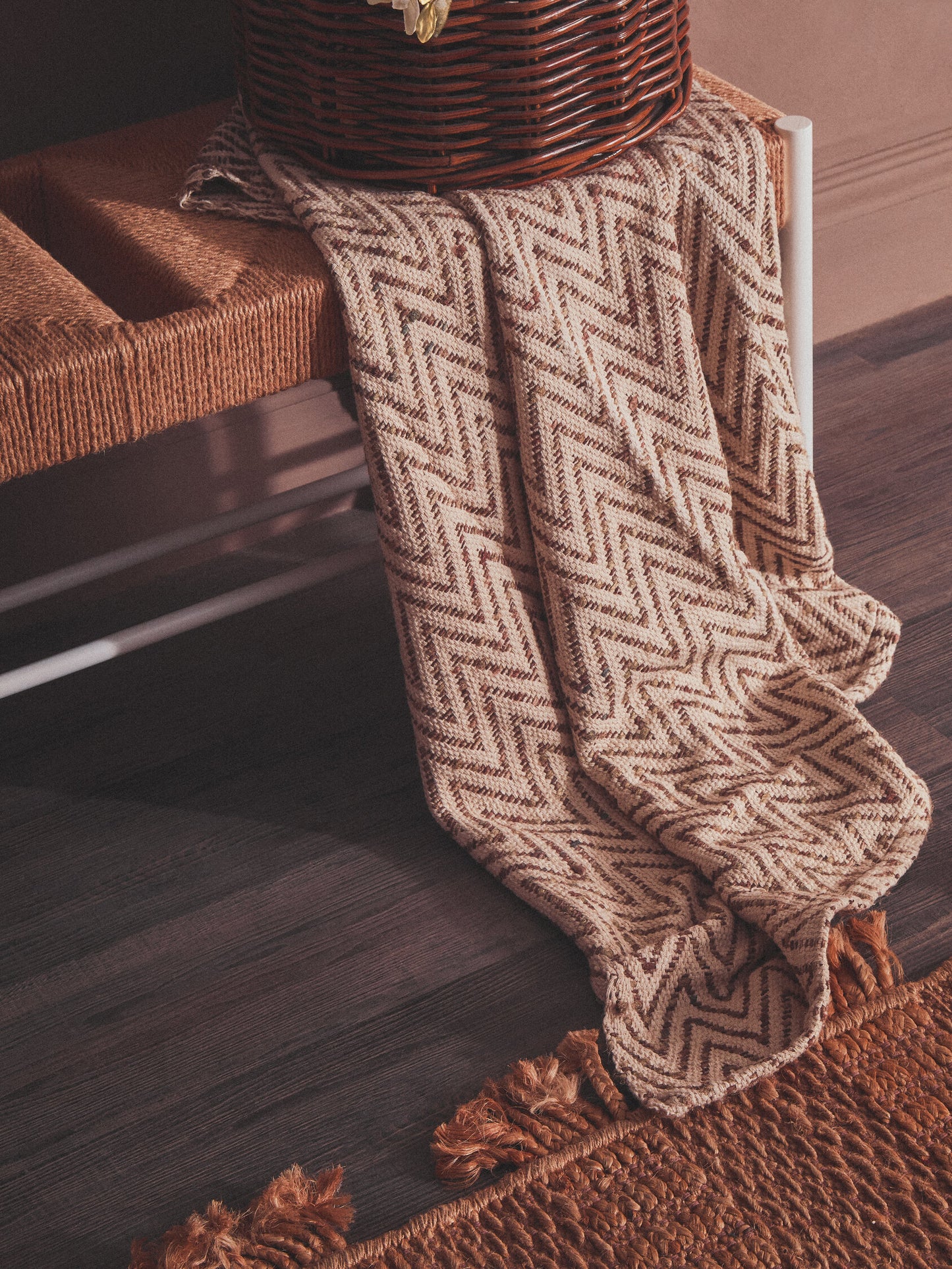 Bali Large Natural Rope and White Wood Bench