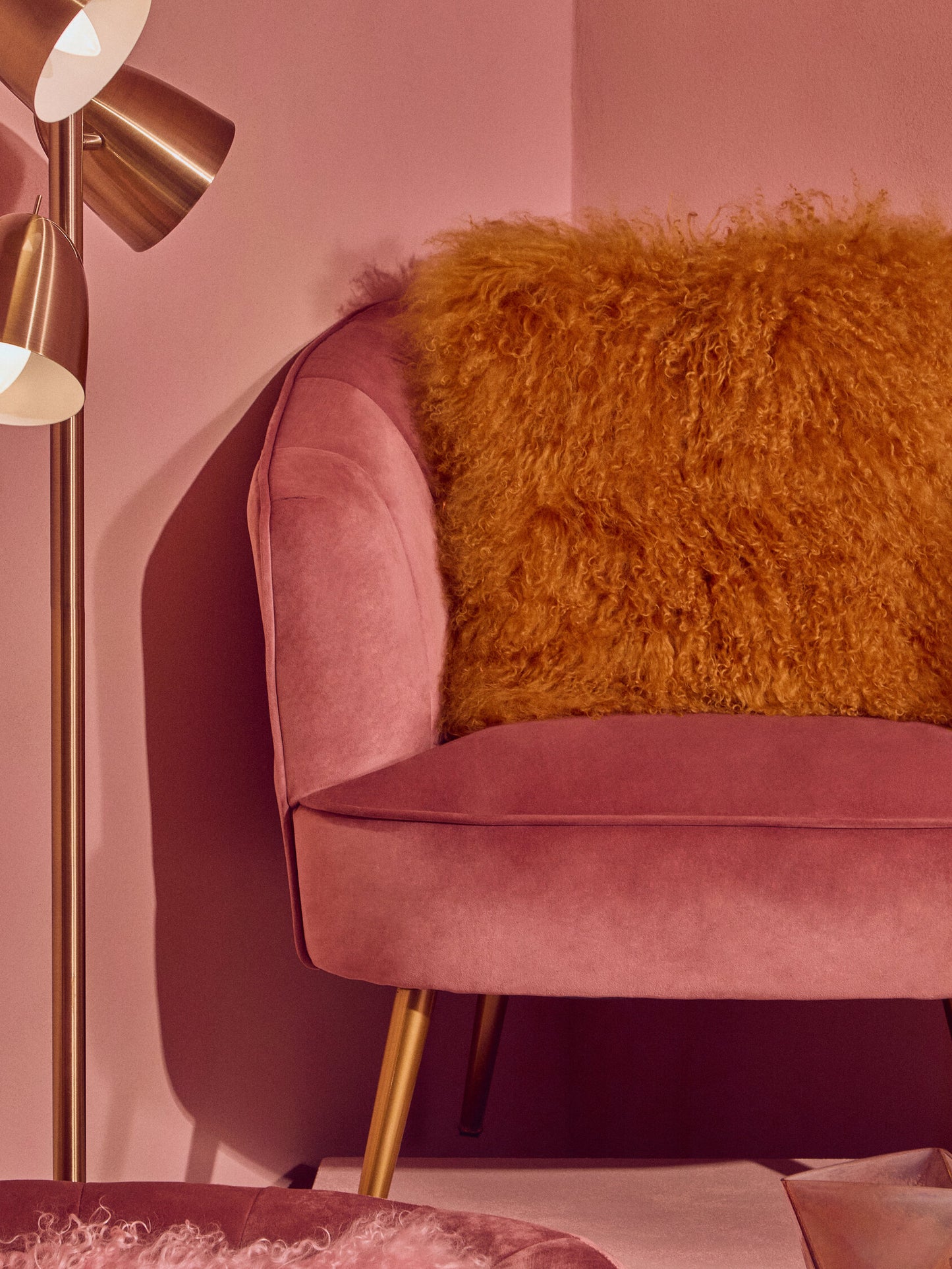 Bosie Ochre Real Mongolian Fur Square Cushion | Bali & Blue