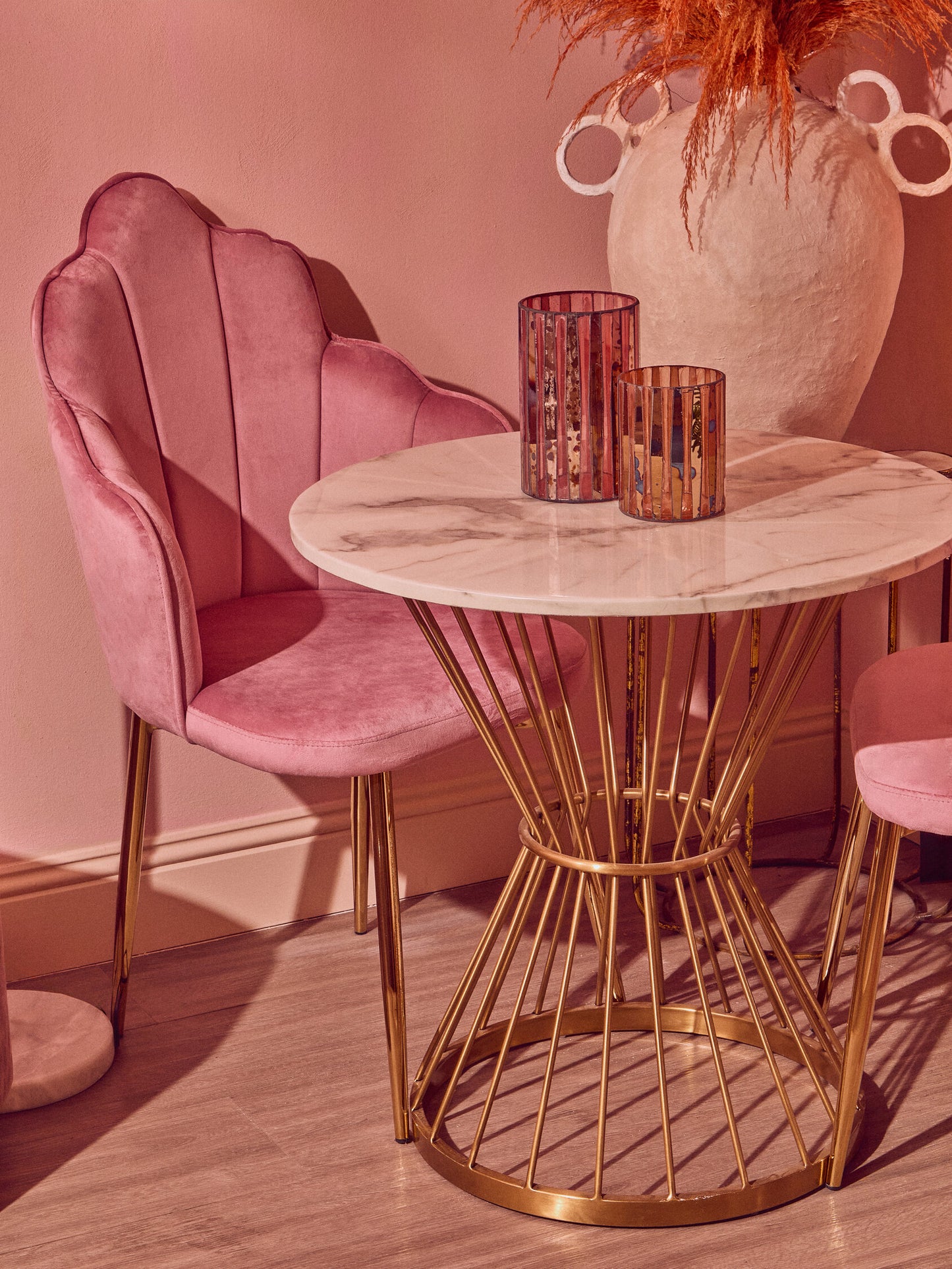 St Tropez Hourglass Dining Table with White Marble and Gold Base