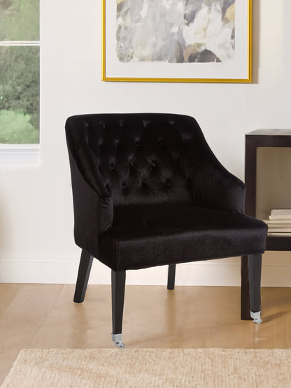 Charles Industrial Black Velvet Button-Back Armchair