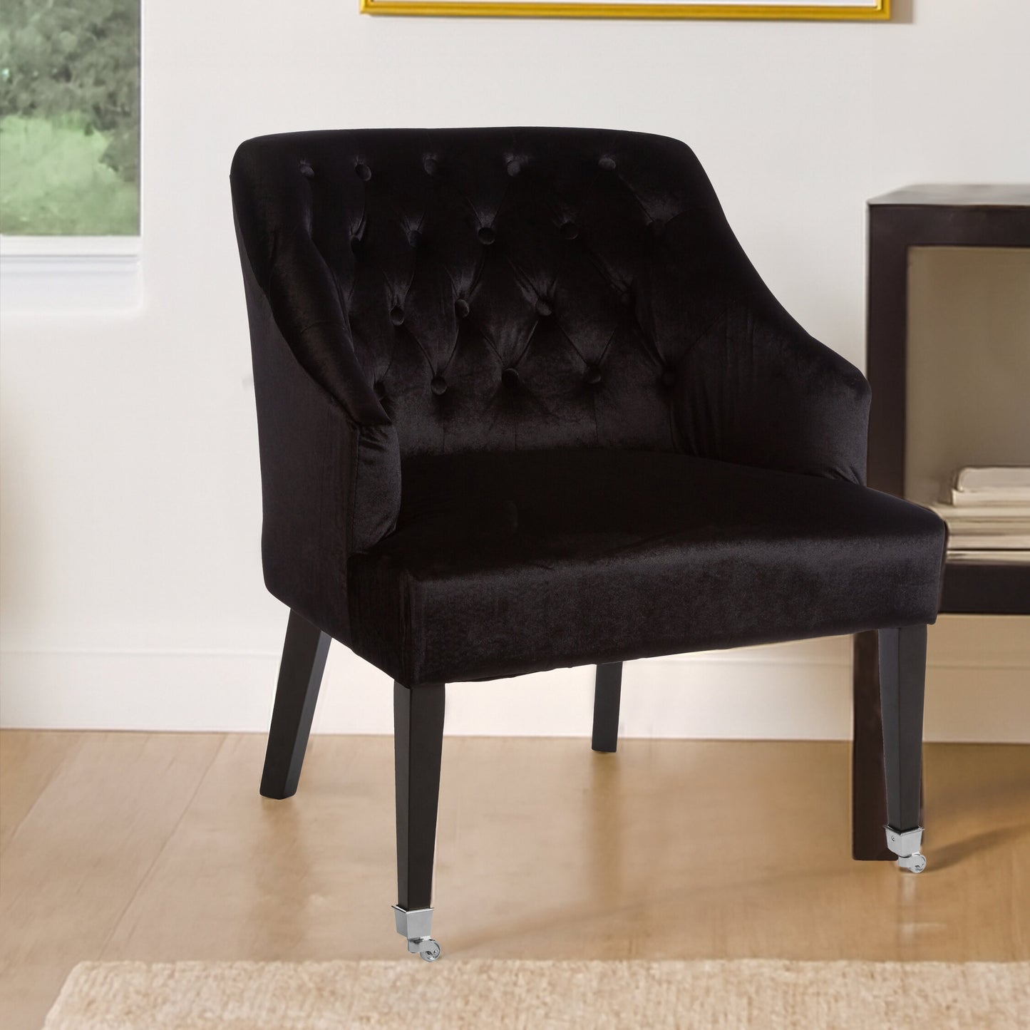 Charles Industrial Black Velvet Button-Back Armchair