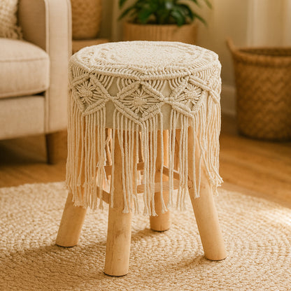 Gigi Natural Wood Boho Woven Seat Footstool