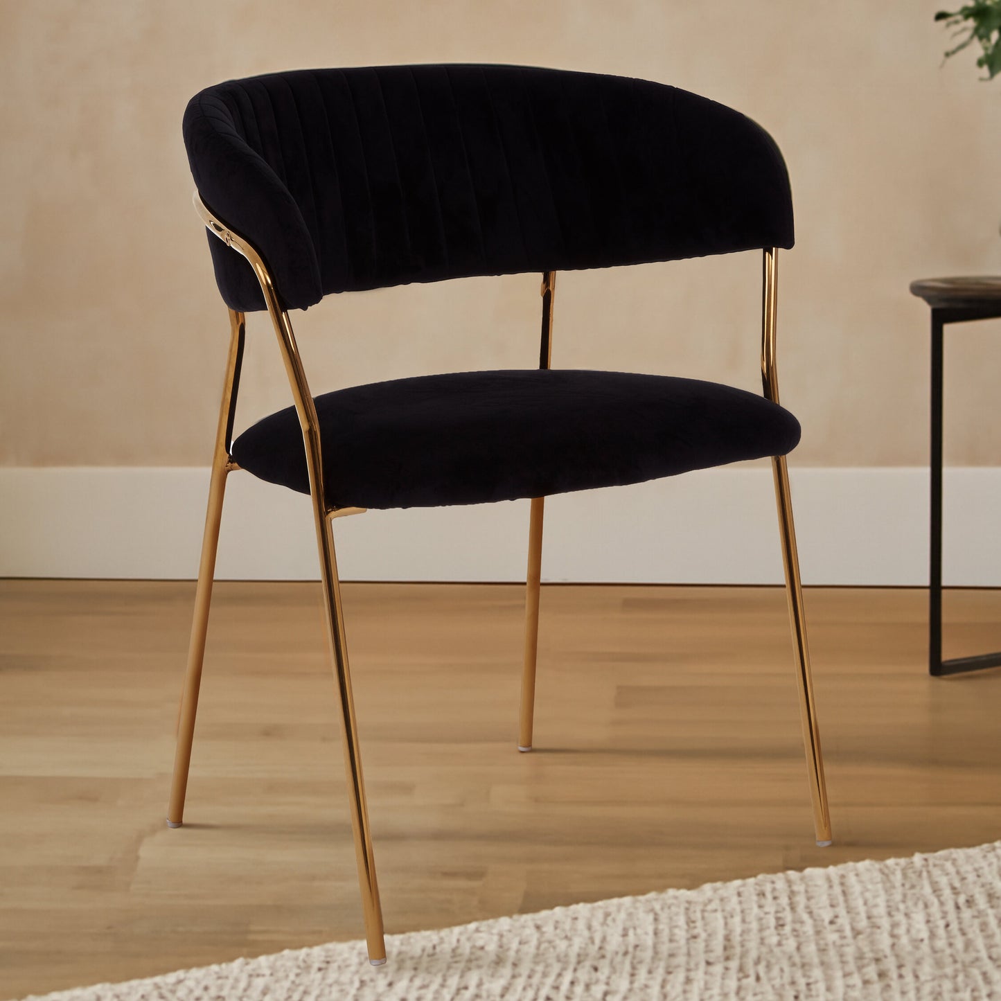 Lorena Black Velvet Gold Leg Dining Chair