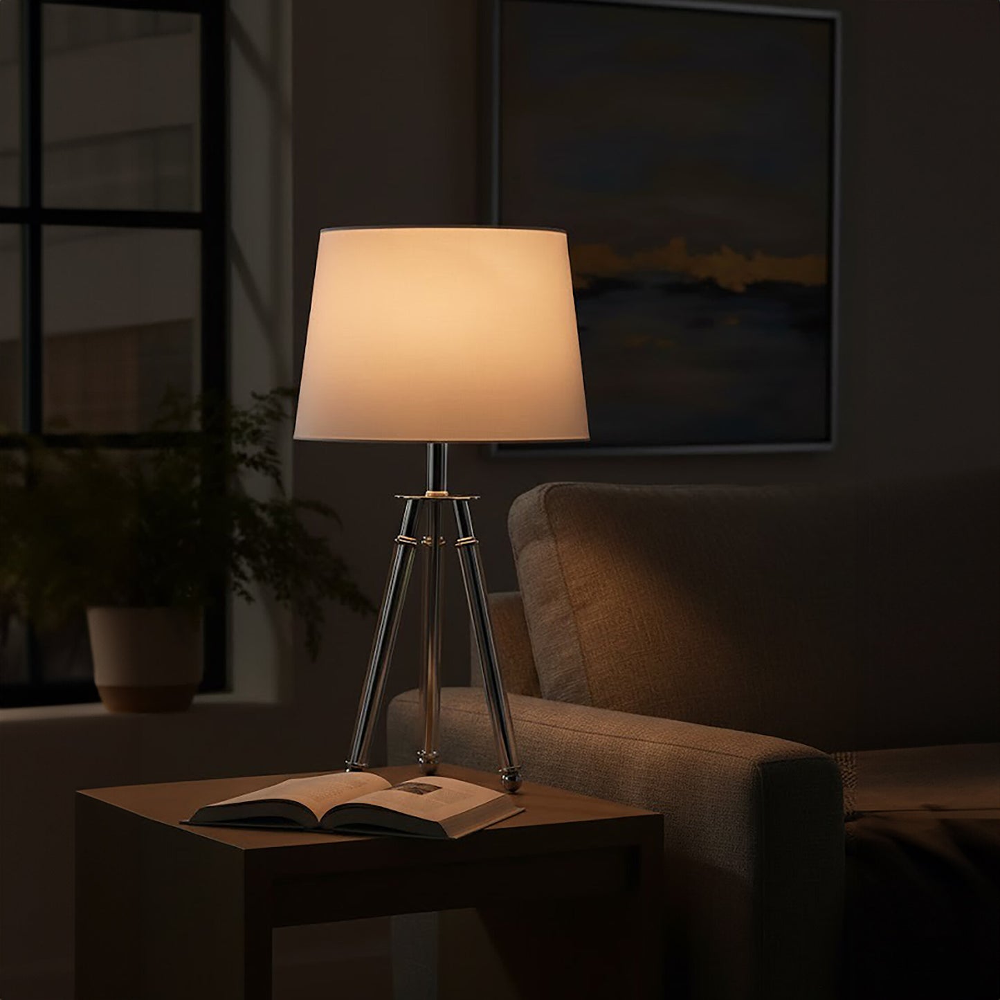Leon Chrome Crystal Tripod Table Lamp