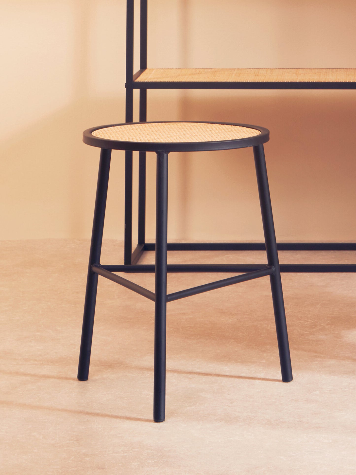 Indy Natural Rattan Industrial Low Seat Bar Stool