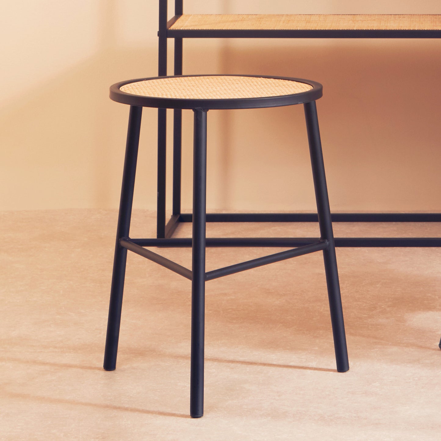 Indy Natural Rattan Industrial Low Seat Bar Stool